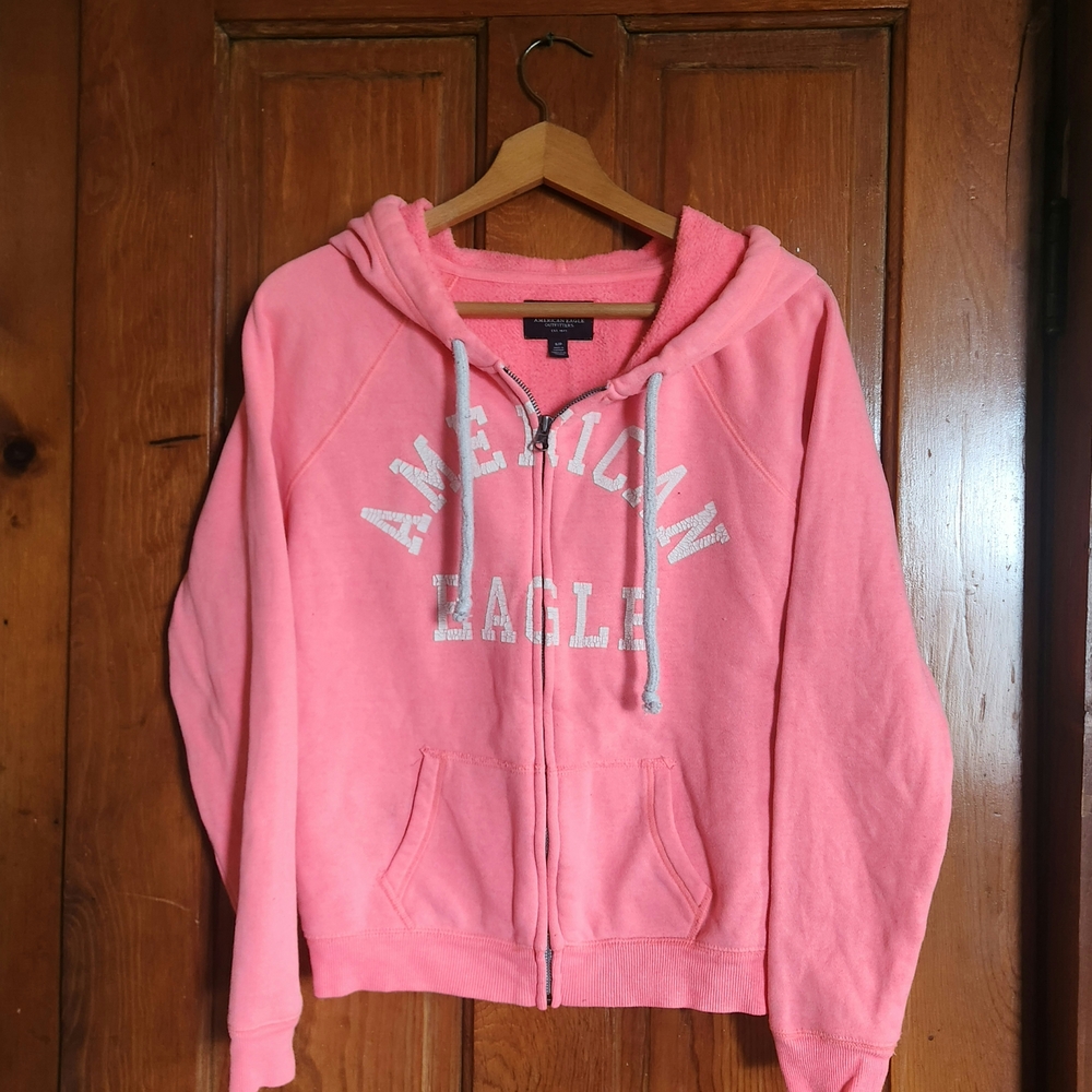 American Eagle Outfitters Coral/Neon Orange Zip Up Hoodie